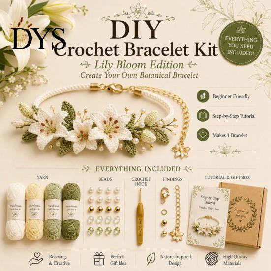 Bransoletka inspirowana naturą Rękodzieło Szydełkowanie Zestaw DIY, Zestaw do rękodzieła kwiatowego z koralikami, Styl Boho Zestaw do tworzenia kwiatów dla początkujących, Ręcznie robiony prezent Artystyczny