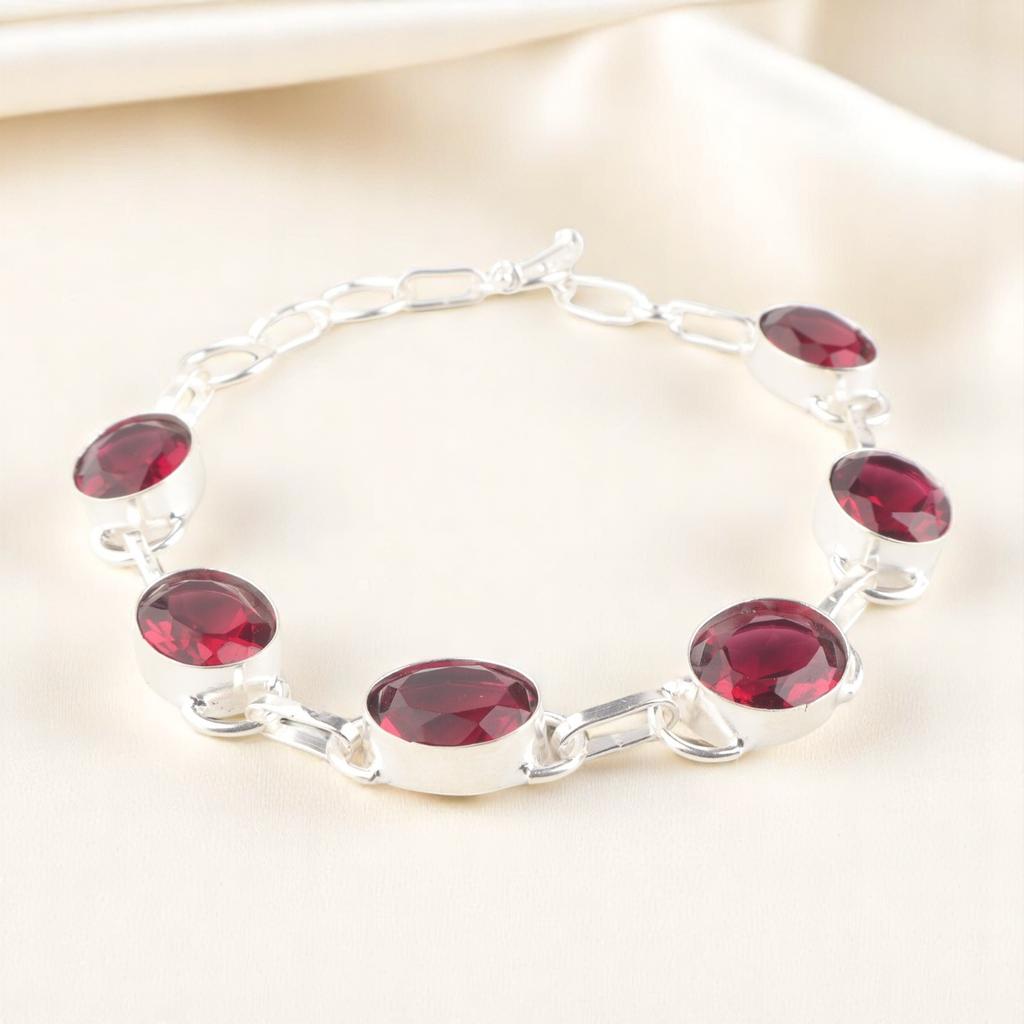 Rosa Rubellit Edelstein 925 Sterlingsilber Handgefertigtes Armband 8" Geburtstagsgeschenk RB-10-14