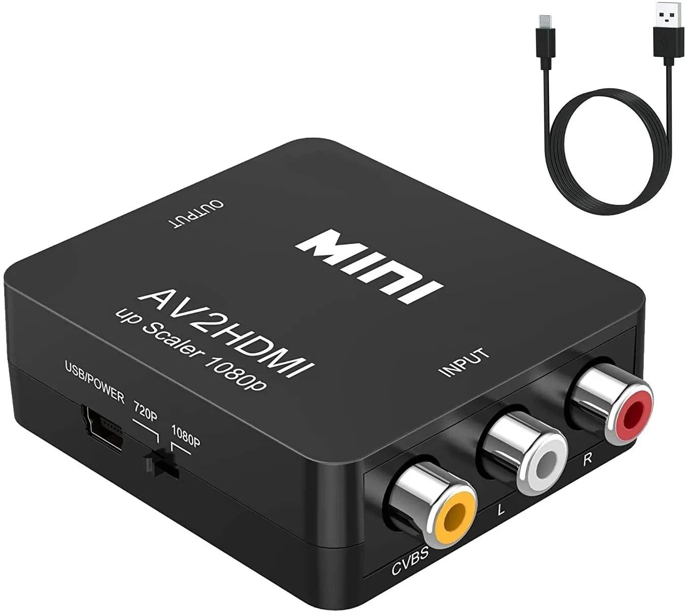 

HD 1080P RCA AV to HDMI Converter Mini AV to HDMI RCA Composite CVBS Video Audio Adapter for PS2/3 VCR DVD to TV with USB Cable чорний
