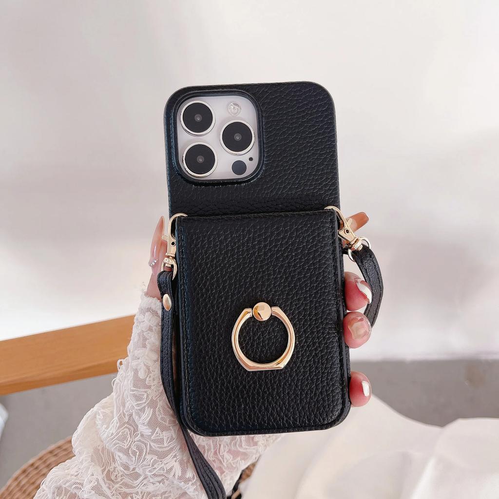 Ring Stand Phone Case For iPhone 17 Air 16 15 14 Plus 13 12 11 Pro Max Pocket Credit Card Holder Crossbody Lanyard Leather Cover