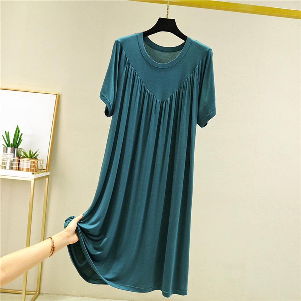 Summer Women's Dress With Long Loose Insole Solid Color Short Seeved Dress Night Dress