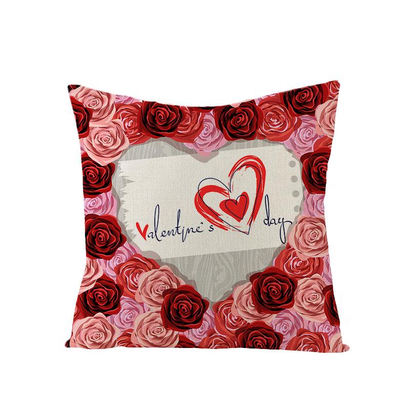 Valentine's Day Pillowcase Floral Series Square Polyester Pillowcase Home Cushion Cover