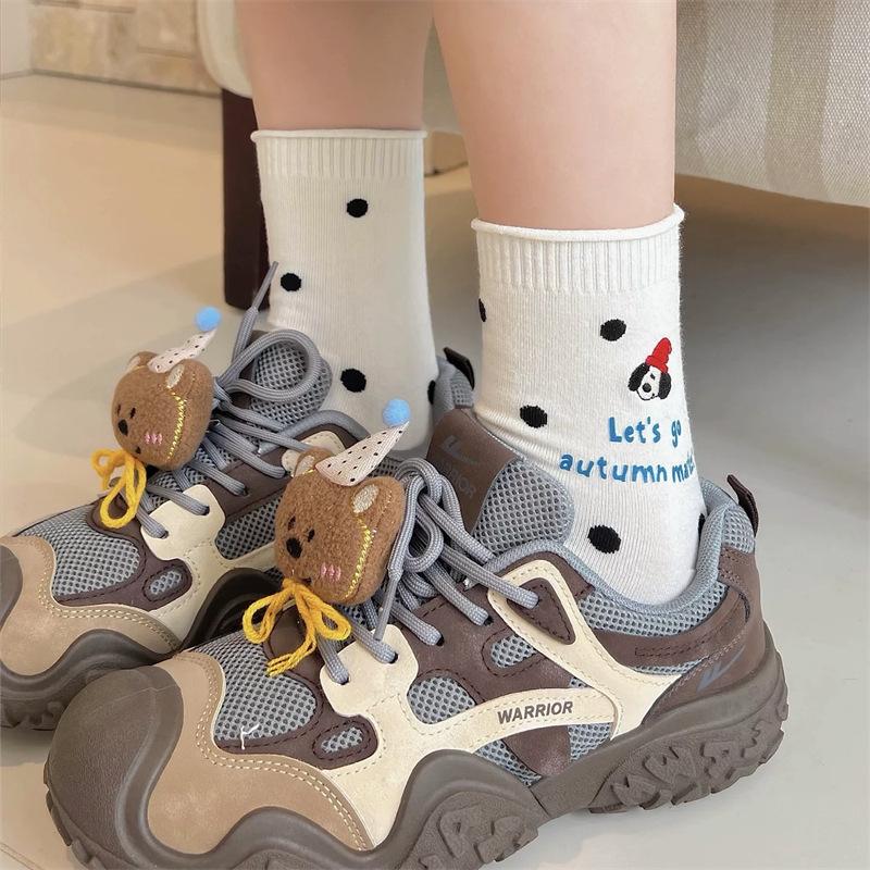 Early Autumn Puppy Embroidered Socks Female Dongdaemun Hat Puppy Cartoon Tube Socks Polka Dot Letter Stack Socks