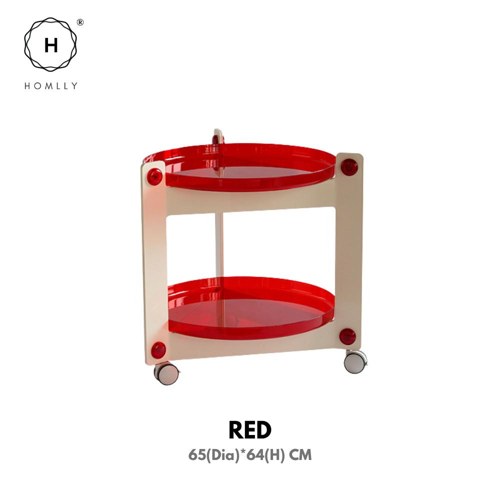 Homlly Lunii 2 Tiers Coffee Round Side Table With Rolling Wheels