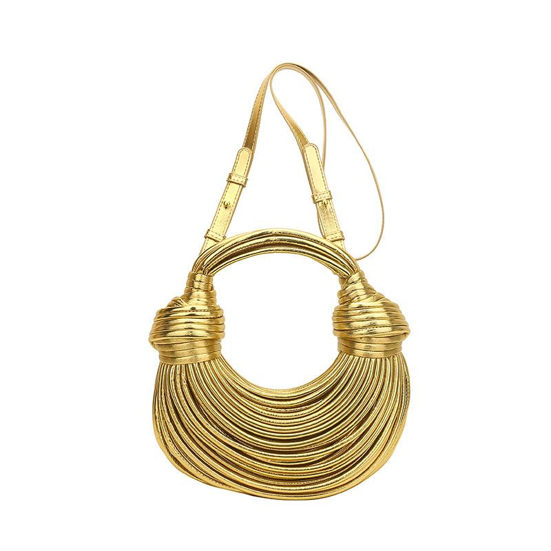 Metal Noodle Armpit Bag 2025 New European and American Fashion Glossy Hand Carry Women's Shoulder Crossbody Dumpling Bag