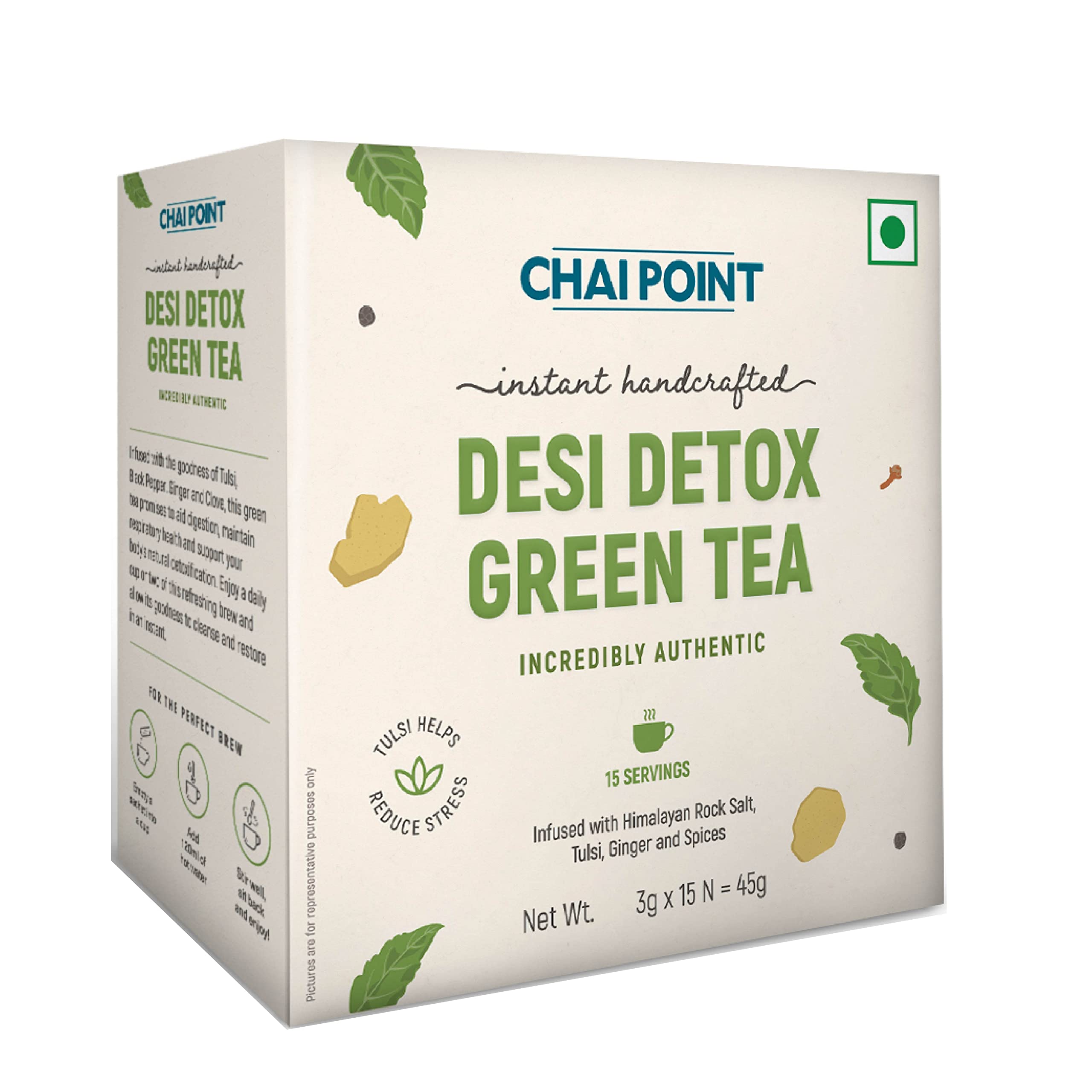 Chai Point Desi Detox Green Tea - 15 Instant Tea Sachets | 100% Natural Herbal Tea with Pure Spices | Boost Immunity, Detox & Weight Managem