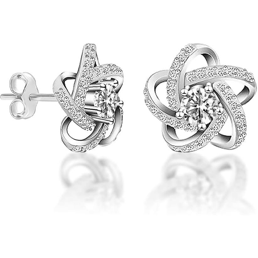 LeCalla 925 Sterling Silver Love-Knot Earring Stud Jewelry Italian Design Lightweight Twisted Love Knot Stud Earrings for Women
