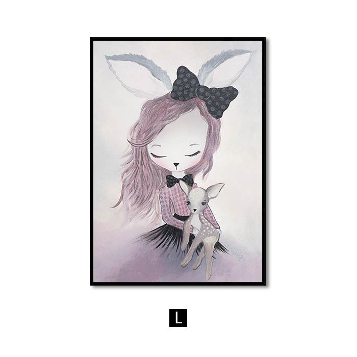 Pink Nursery Girl Flower Wall Art Canvas Painting Horse Swan Nordic Posters and Prints Wall Pictures for Living Room Kids Room