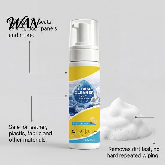 Interior Car Surface Cleaner Foam Fresh Aroma Gentle Protection Removes Stains Easy Use Efficient Cleaning Multipurpose Care Gift for Drivers