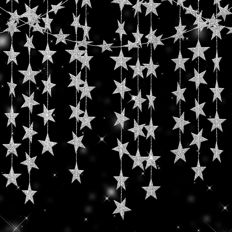 jijAcraft Glitter Gold Star Garland Decorations Hanging Garands Banner Backdrop, 2.7 inch Star Party Decoration for Birthday Baby Shower Wedding Kids