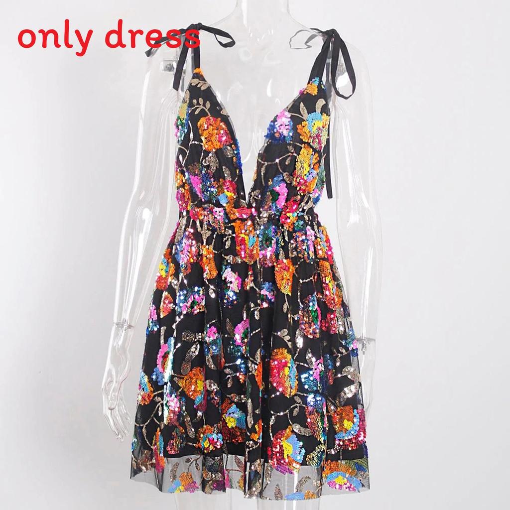 Elegant Polyester Sequin Short Dress With Vneck And Backless Design For Summer Party Wear