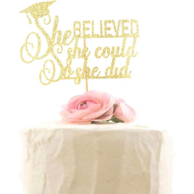 Graduation 2025 Cake Topper, She Did It Cake Sign, Congrats Grad Party Decorations, Black Gold Glitter