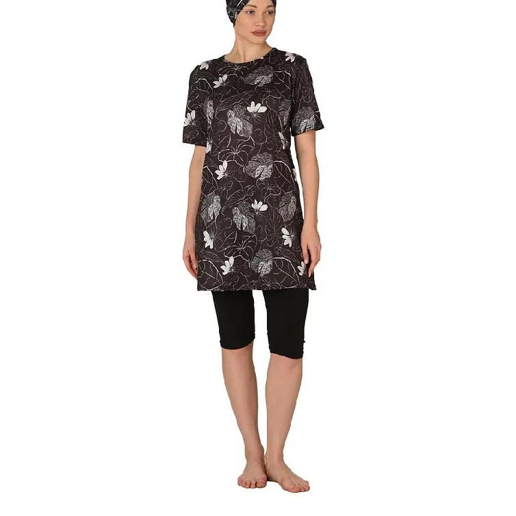 

2025 Summer Modest Swimwear Set Print - Short Sleeve Tunic and Cropped Leggings Set - Muslim Swimwear - UV Protection Beachwear - Summer Burkini S бежевий