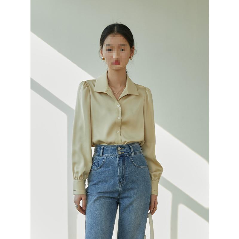 Petite High-Grade Satin Chiffon Short-Sleeve White Shirt for Women - Early Autumn Commuting Interview Top
