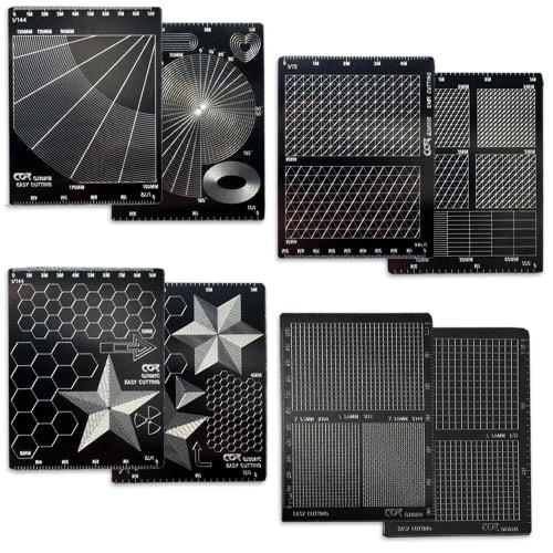 Nicheez Masking Tape Guide, Cutting Tape Guide, Straight and Curved Template for Painting Plastic Models, 8 Types, Set of 4