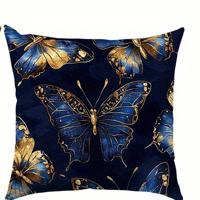 Short plush material pillowcaseHome Decor Blue Gold Butterfly Patterned Pillow Covers Pattern Cushion Cover Suitable for Sofa