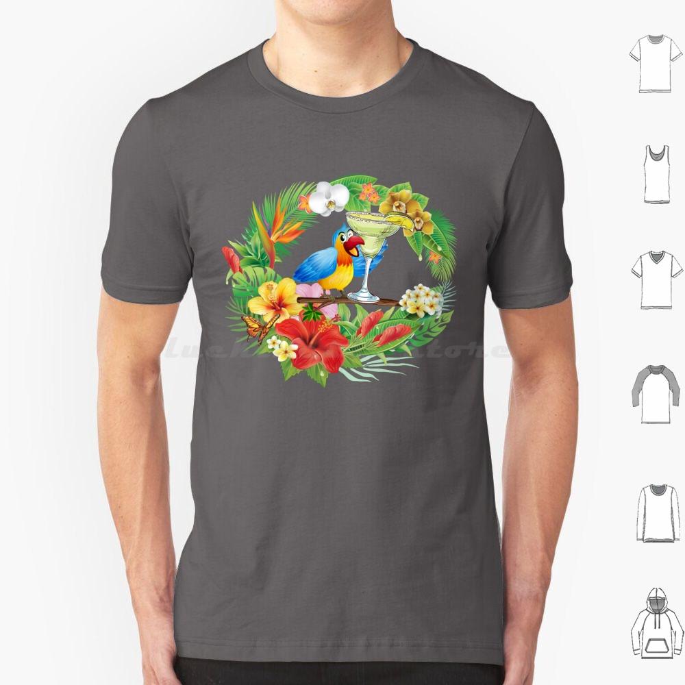 Parrot With A Margarita T Shirt Men Women Kids 6xl Parrothead Buffett Shark Tropical Volcano Parrot Margaritaville Beach