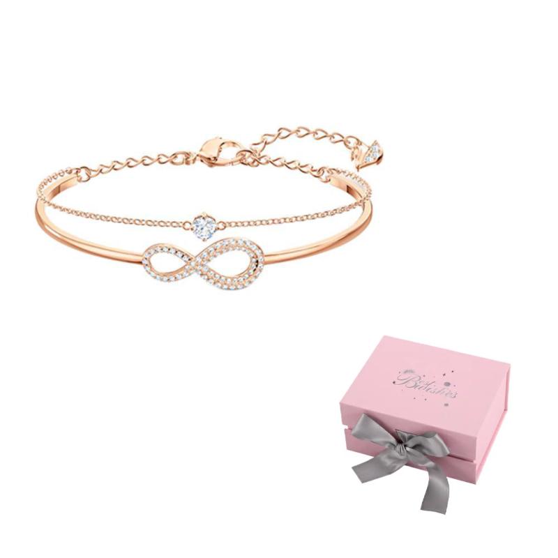 Swarovski Rose Gold tone Plated Bangles Womens Rose Gold tone Plated F-Pink bow gift box розового золота