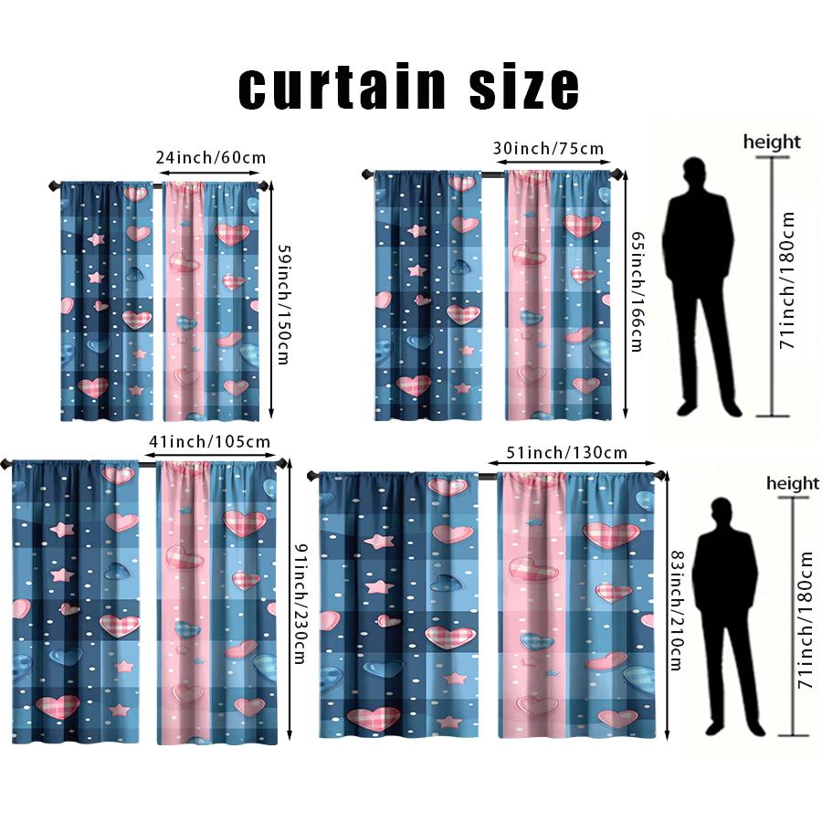 Set aus 2 Blau Rosa Gitter Herz Stern Vorhängen Süß Kühl Stil Wohnzimmer Schlafzimmer Stangentasche Dekoration Vorhang Polyester Ideal für Bereich