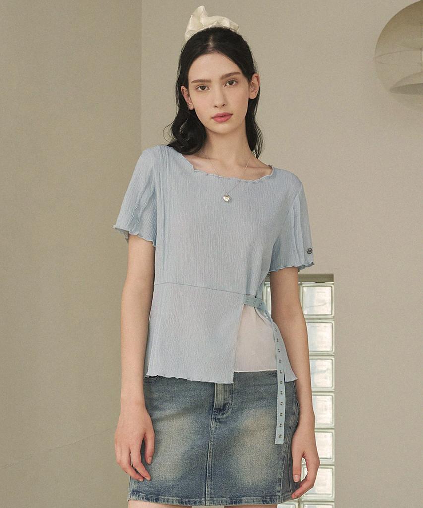 MICANE Ripple Wrinkle-Chiffon Mix Strap Point Tee
