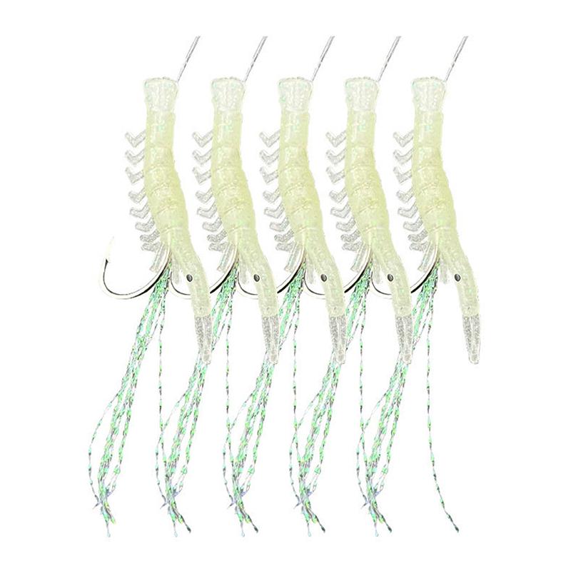 Shrimp Bait Rigs 5 Hooks/Pack Glow Saltwater String Hook Fishing Lure Tackle 1# 2# 3# 4# 5# 6#