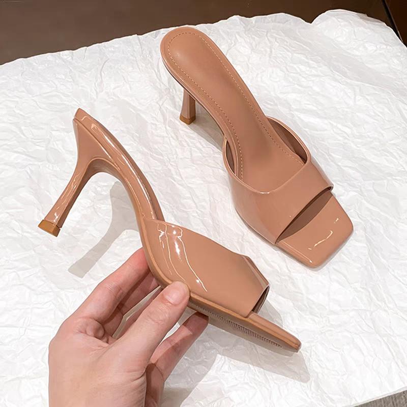 Fashion New Style High Heels Women's Slippers Elegant Casual Square Toe Slippers Summer Shoes Zapatos De Mujer Women's Designer Sandals