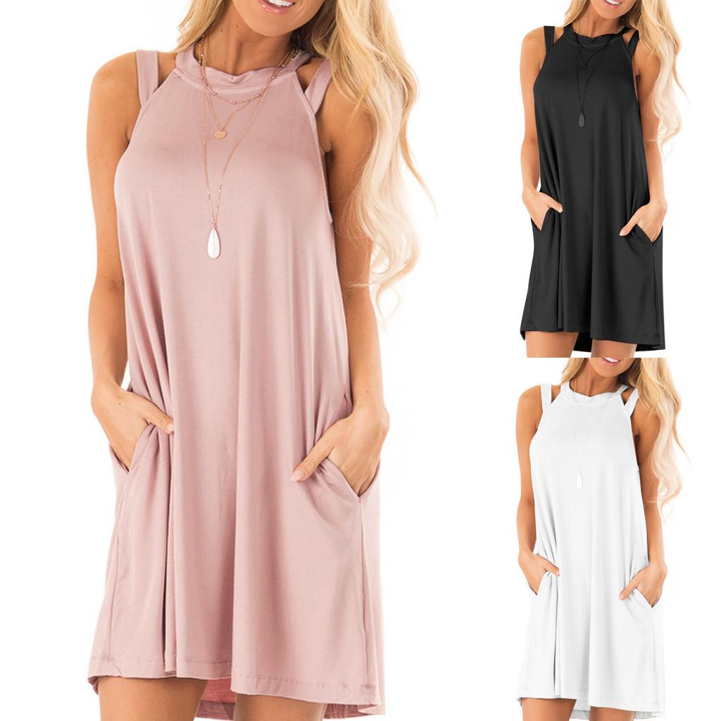 

Модное женское платье без рукавов, повседневные карманы, короткое мини-платье с полыми карманами