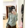 Contrasting Color Age-reducing Slim-fitting Knitted Sweater Women's Spring Design Sense Splicing Long-sleeved Inner Top Bottoming Shirt Tide