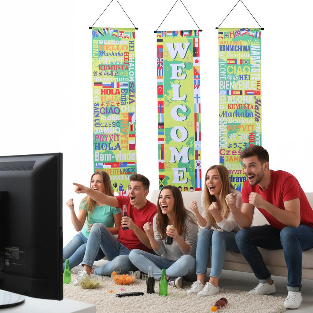 3PCS Soccer 2026 Hanging Porch Banner Soccer Sports Party Decorations for Porch Door Sports Events Home Decorations