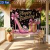 Party Banner Gifts Wine High Heel Birthday Backdrop, Polyester Wall Decor for Celebration & Photos