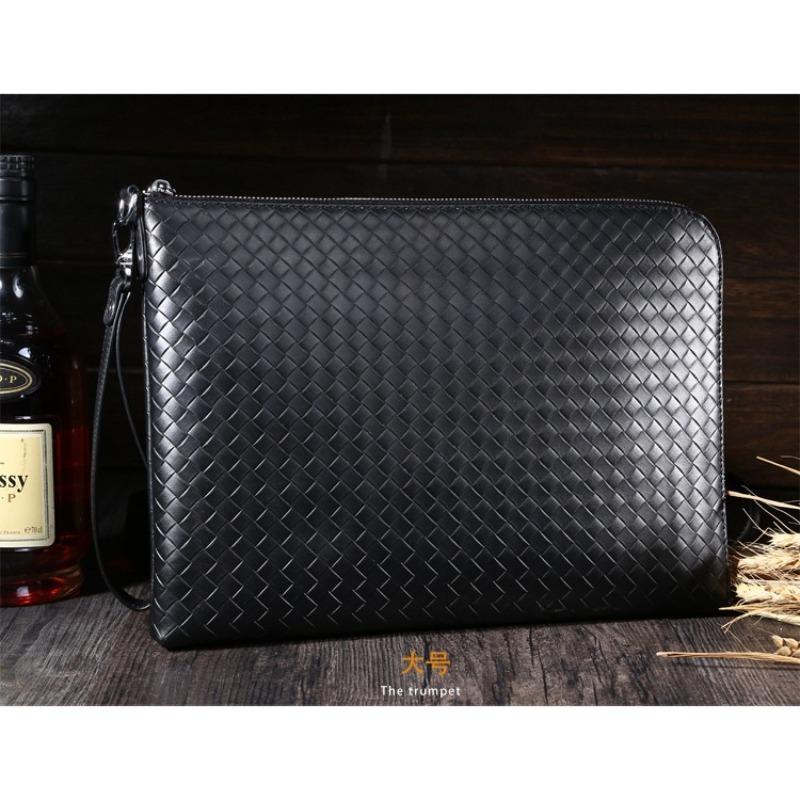 2025 Men's Genuine Leather Bag Embossed Woven 13" Laptop Briefcase 2-in-1 Handheld Shoulder Envelope Bag Practical Business Gift Commute Messenger Bag