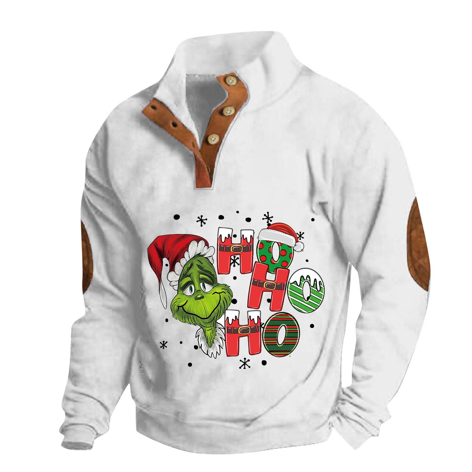 

Мужская повседневная модная рождественская принтованная толстовка без капюшона, широкая мужская свободная толстовка с капюшоном и воротником-стойкой XL белый