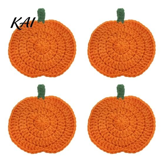 Cojín de Calabaza Tejido a Crochet Posavasos Hechos a Mano, Manteles Individuales de Poliéster Suave para Café, Regalo para Inauguración de Casa Temática de Otoño Accesorios de Comedor Estilo Casa de Campo Mesa de Cocina
