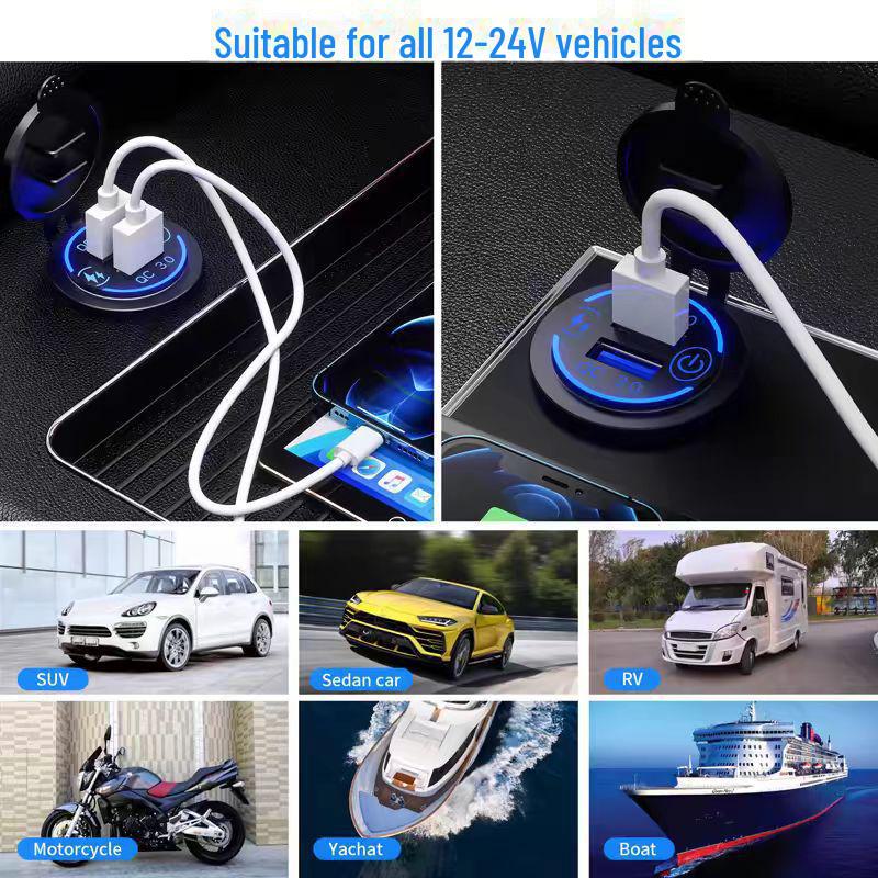Waterproof Motorcycle Modified Car Phone Charger with QC3.0 Fast Charging - Dual USB Adapter