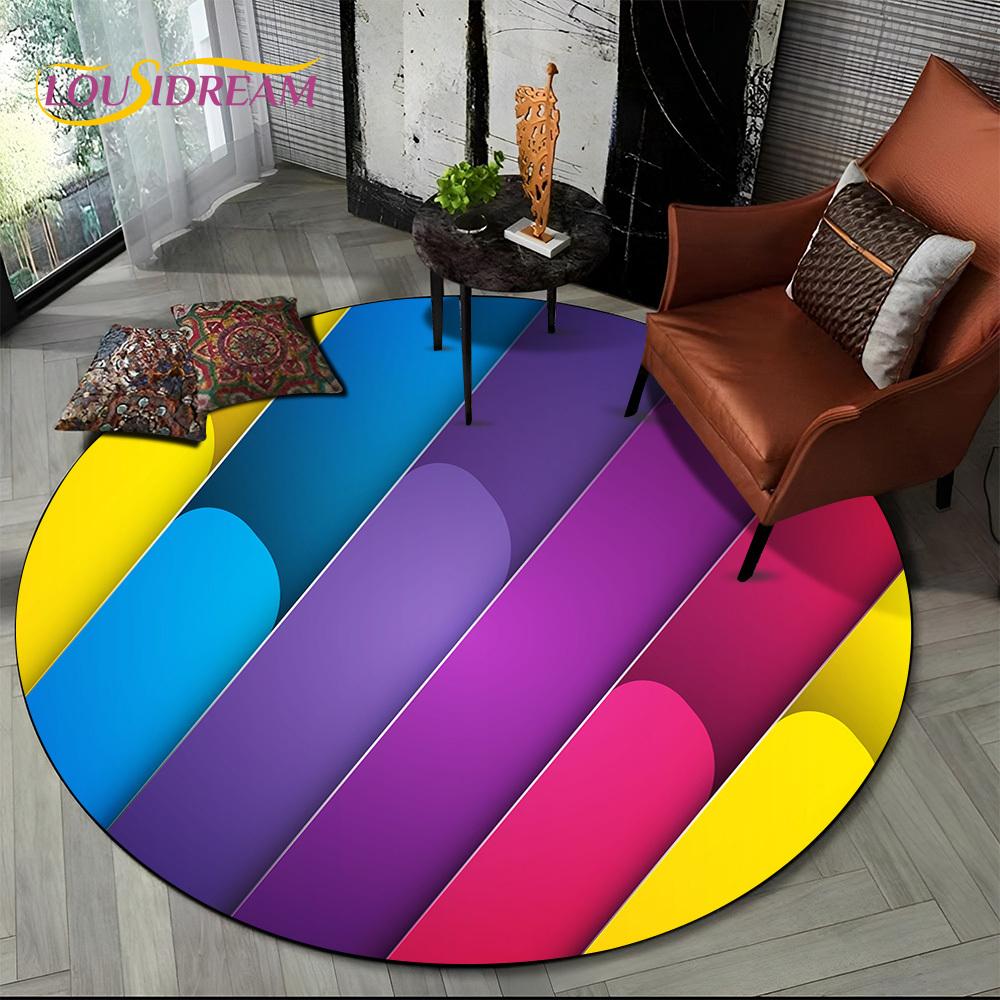 Colour Rainbow 3D Illusion Vision HD Cartoon Round Area Rug,Carpet Rug for Living Room Bedroom Sofa Playroom Decor,Non-slip Gift