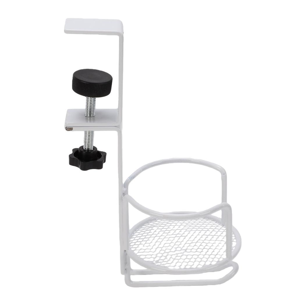 Desk Cup Holder Headphone Hanger Metal 2 in 1 Table Cup Holder Under Desk Headphone Bag Hook for Home Office White
