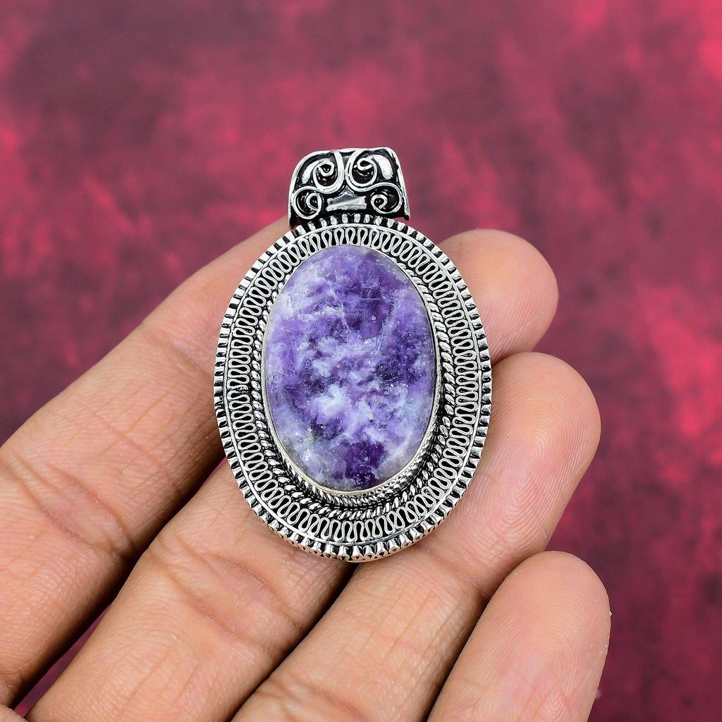 Lepidolite Gemstone Pendant, 925 Solid Sterling Silver Pendant Handmade Antique Jewelry, Gift For Mother