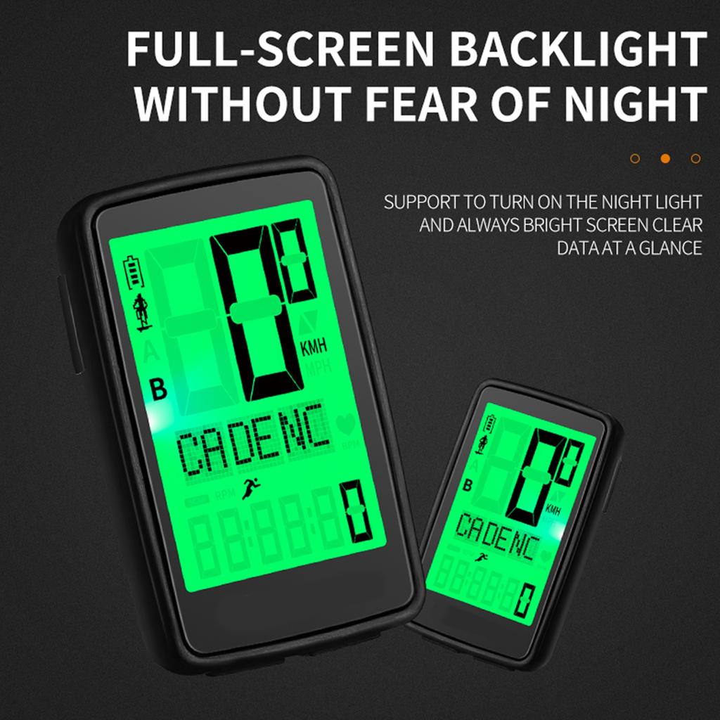 Wireless Bilingual Cadence Mileometer Multi-functional Daily Waterproof Full Screen Backlight Mountain Bike Speed Meter USB Cycle
