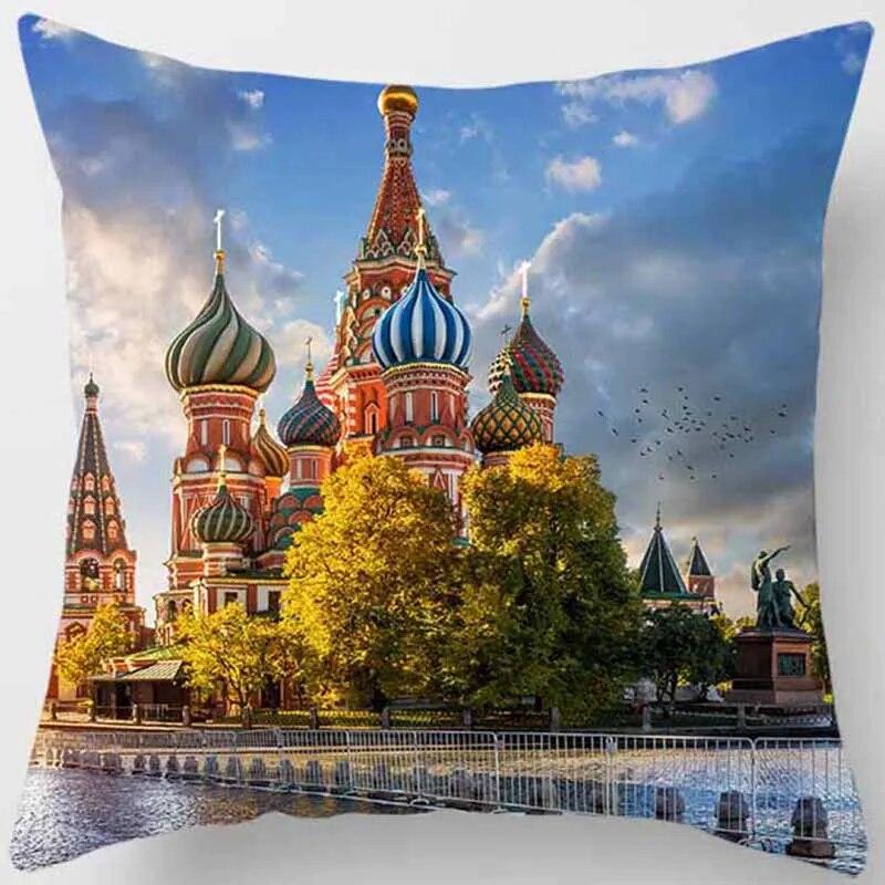 Landmark Architectural Print Square Pillowcase Home Decor Car Sofa Cushion Cover