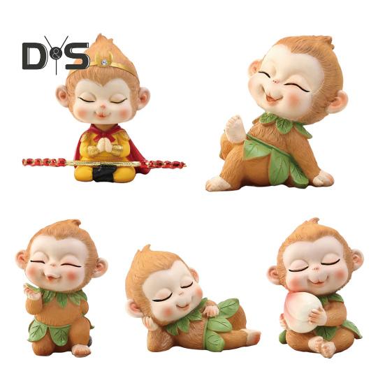 Cartoon Monkey King Figurine Sitting Sleeping Monkey Statue Great Sages Equalling Heaven Sculpture Home Office Car Dashboard Decoration Ornament
