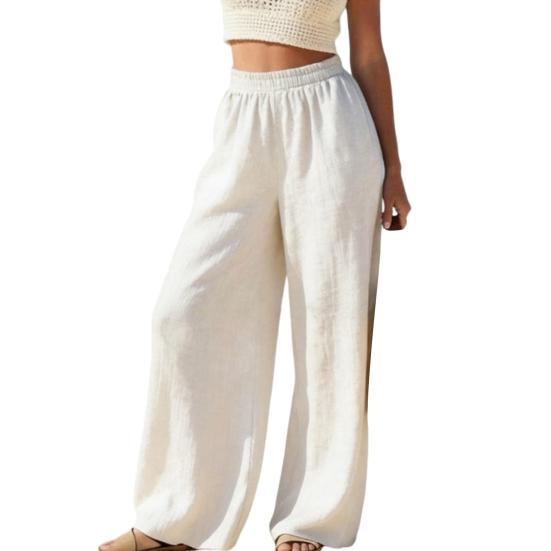 Women Trousers Elastic High Waist Straight Wide Leg Long Pants Pure Color Loose Fit Summer Casual Trousers Daily Wear