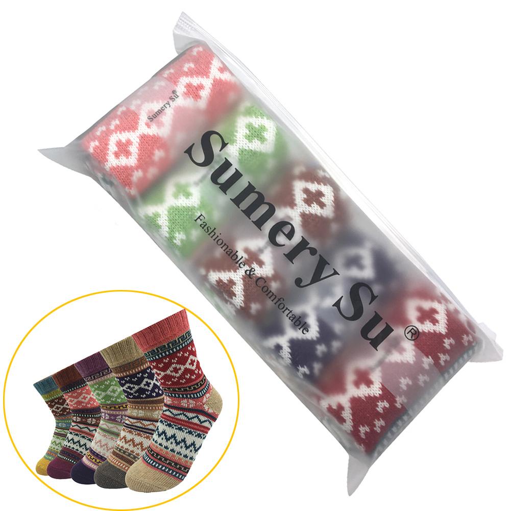 5 Pairs/Lot Wool Socks Women Winter Japanese Harajuku  Bohemian Cashmere Warm Colorful Socks Ladies Girl Christmas Gift 5 Styles
