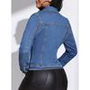 Giacca di jeans elegante da donna, stile europeo e americano, con elastico e design a tinta unita opaca, modello 2026.