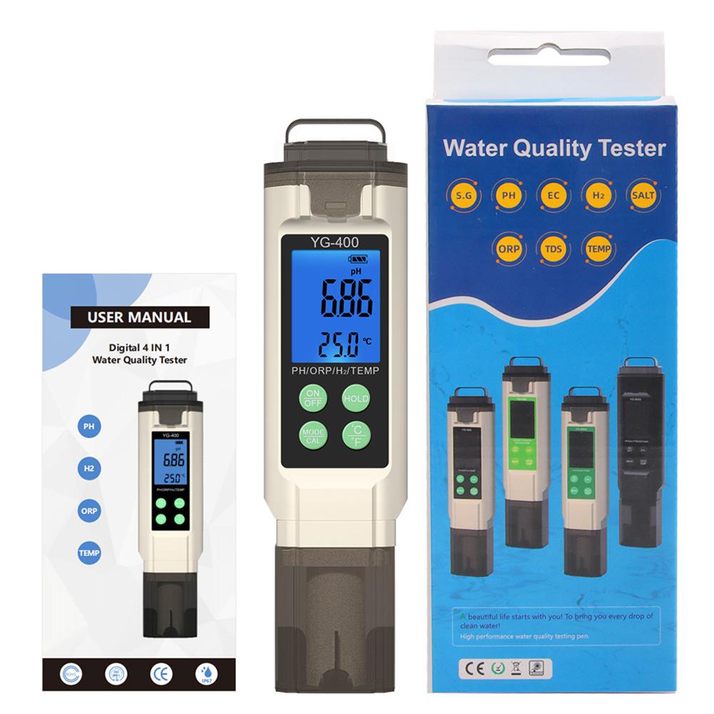 4 in 1 Water Quality Tester ORP/H2/PH Temperature Meter Portable Water Tester for Drinking Water/Aquariums/Hydroponics/Pools