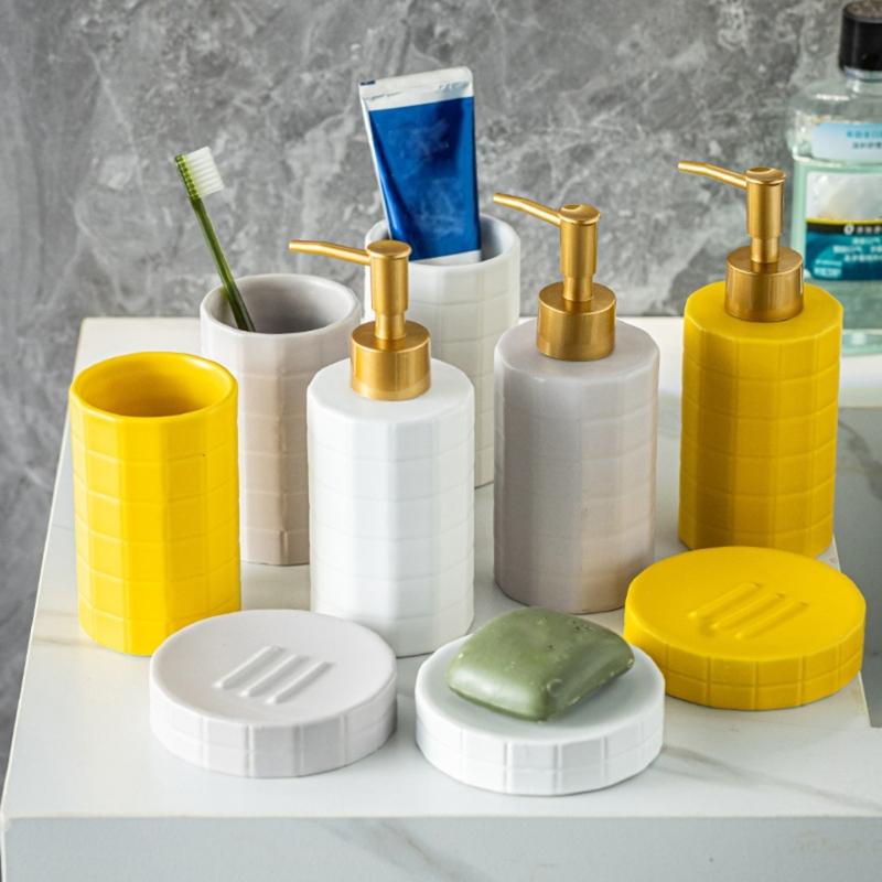 Ceramic Bath Accessories Set For Home Use, AntiSlip Toothbrush Cup Holder With Easy To Clean Glazed Finishes
