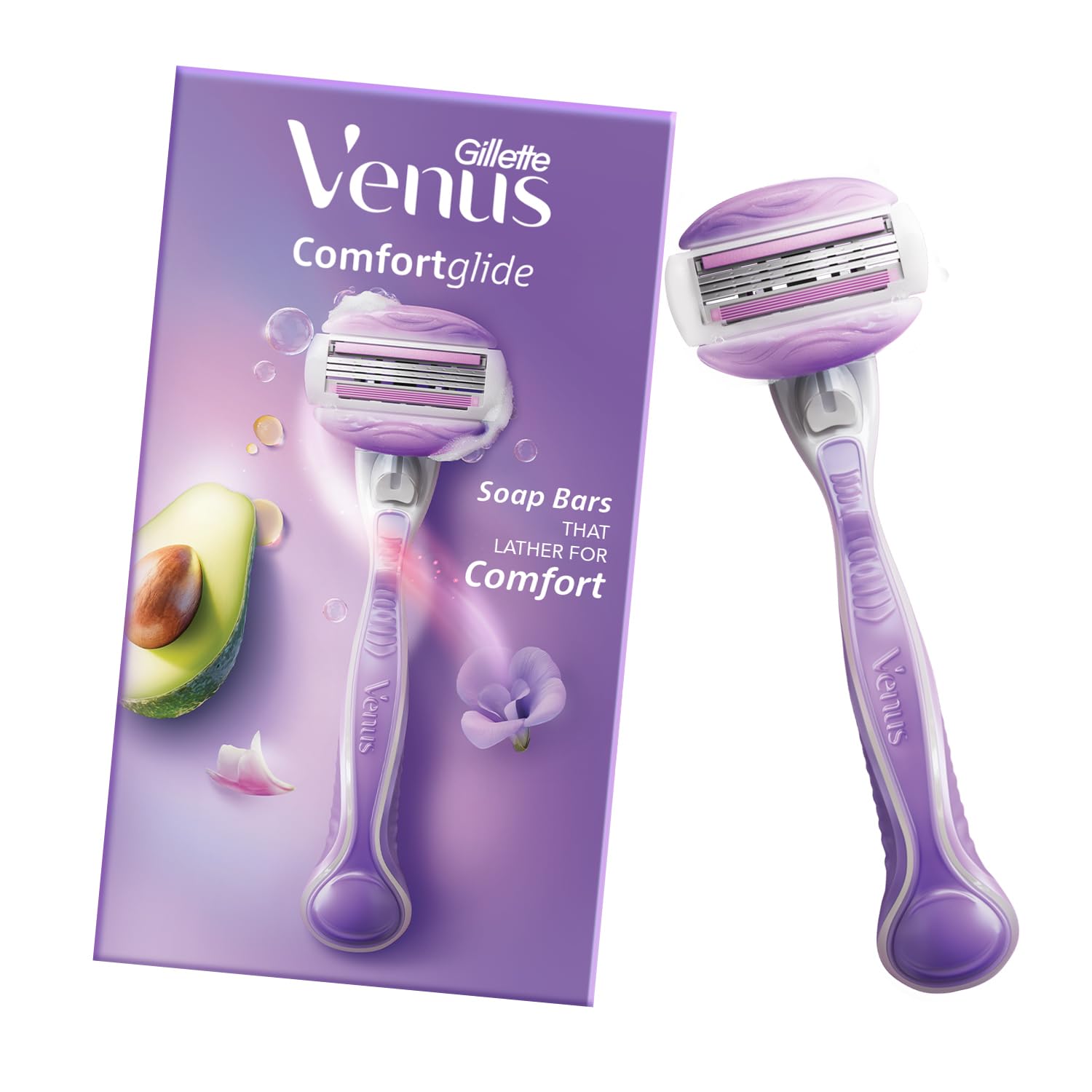 Gillette Venus Comfortglide Hair Removal Razor for Women with Avocado Oils & Body Butter, Freesia Scent, 1 Pc