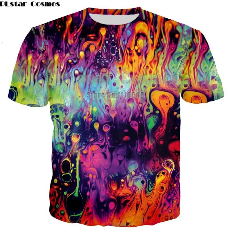Men's T-shirts Colorful Trippy 3D Printed Shirts Summer Fashion Psychedelic Elephant T-shirts Hip-hop Prints Shirt