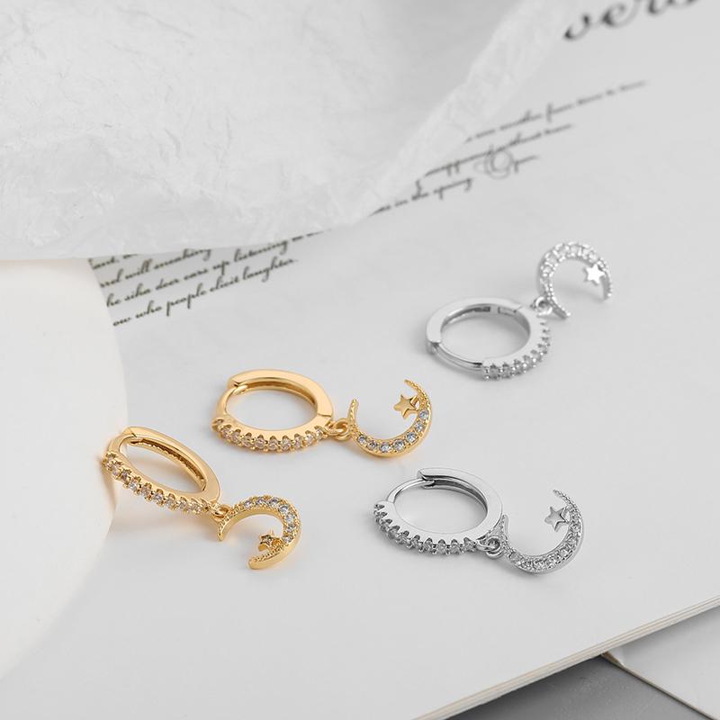 ANENJERY Small Star Moon Hoop Earrings for Women Prevent Allergy Charms Earrings Dainty Jewelry
