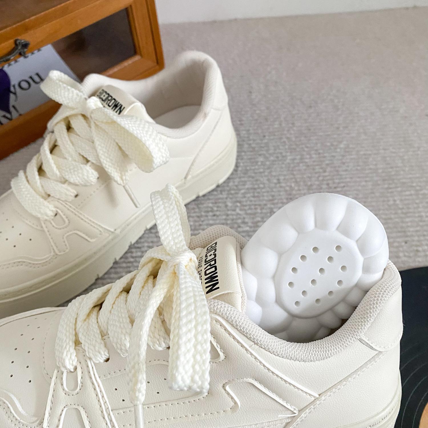 

B-9390 latex insole/platform white shoes women s shoes leather surface 2024 new versatile flat baseplate shoes casual shoes 35