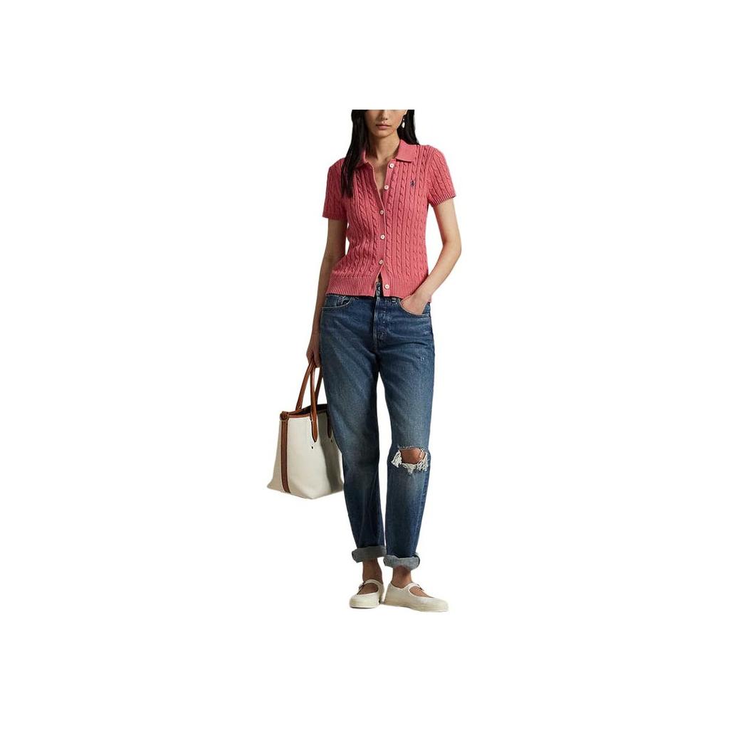 Polo Ralph Lauren SS25 Zopfmuster Slim Fit Kurzarmpullover Damen Oberteile Wolkenrosa WMPOSWENDW20393-600